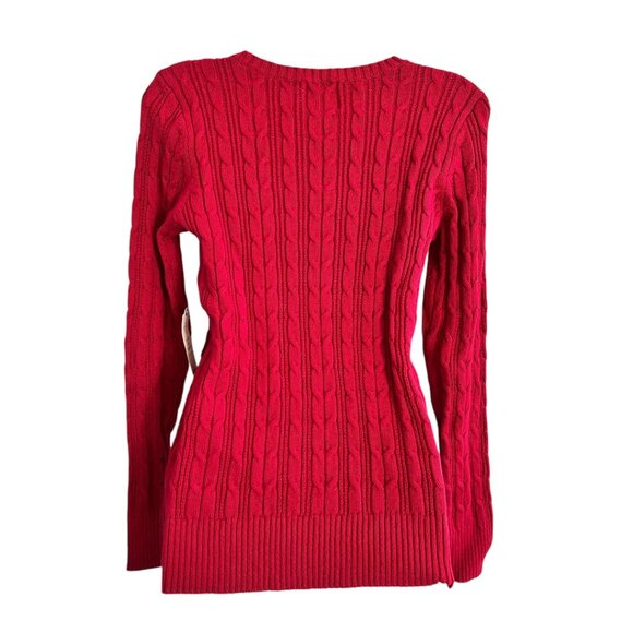 St. John's Bay Crew Neck Cable Knit Cotton Sweater Red Long Sleeve NEW Small - Picture 4 of 9